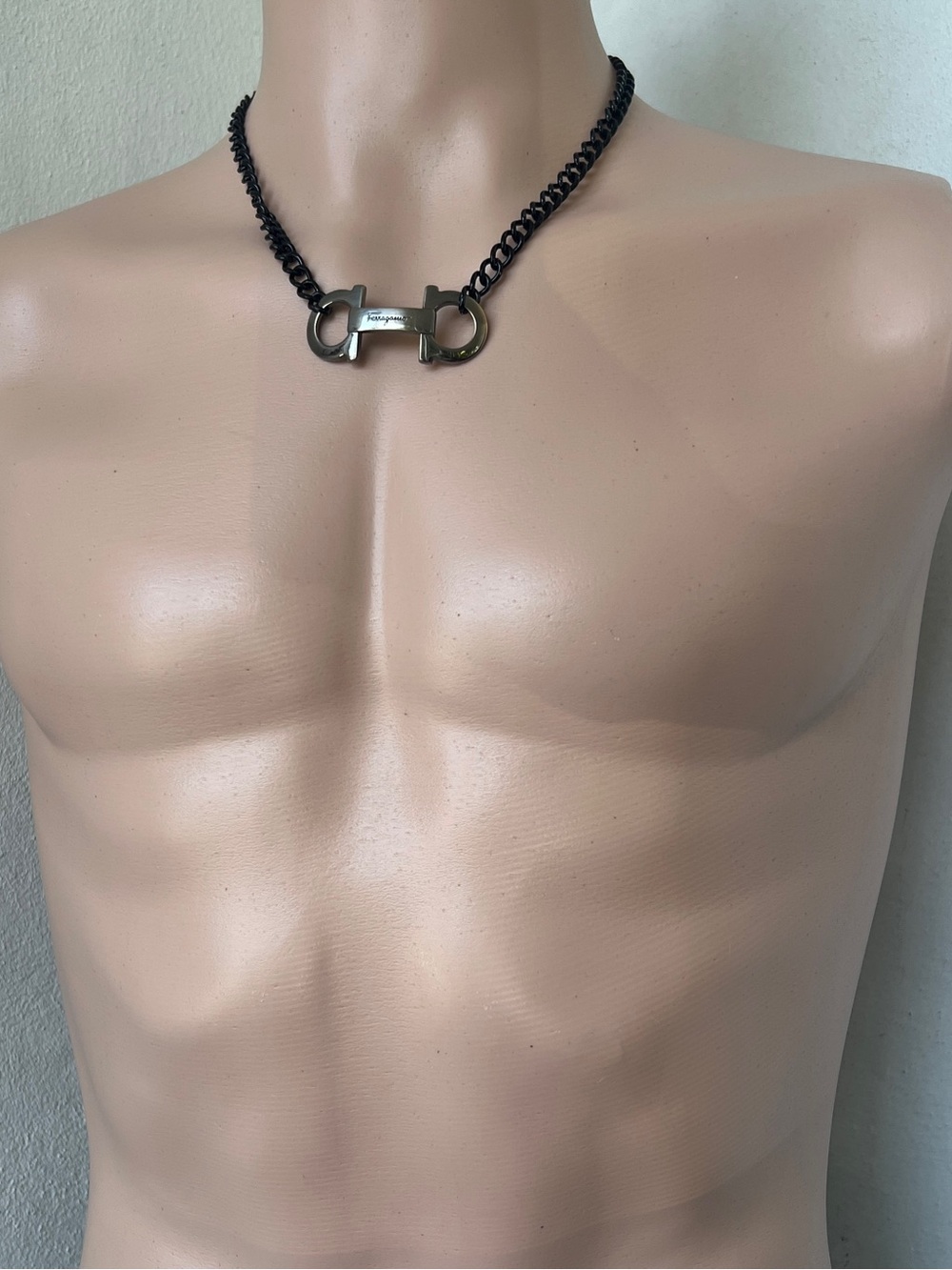 Men’s Ferragamo Gunmetal Black Stainless Chain Necklace 20” - Picture 5 of 11